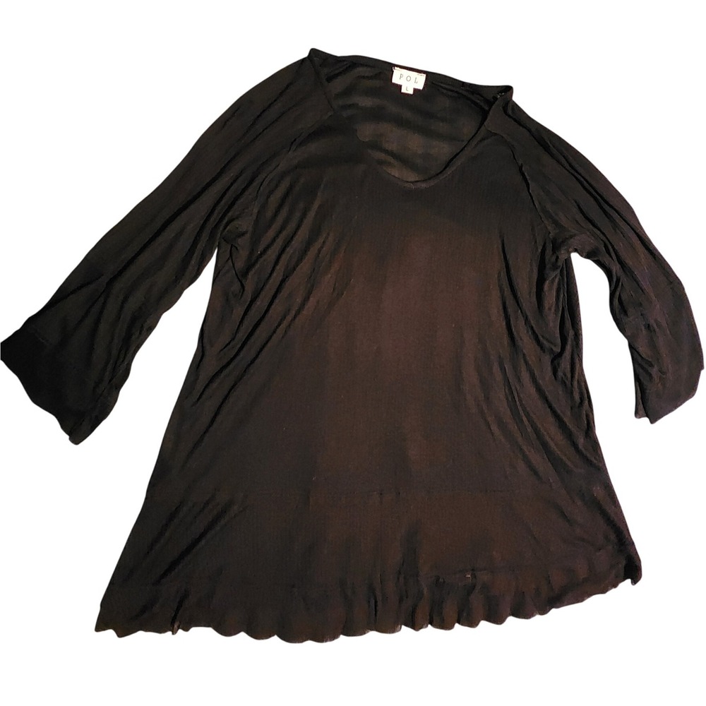 POL Women's Black Long Sleeve Flowy Tunic Top Ladies Size‎ L